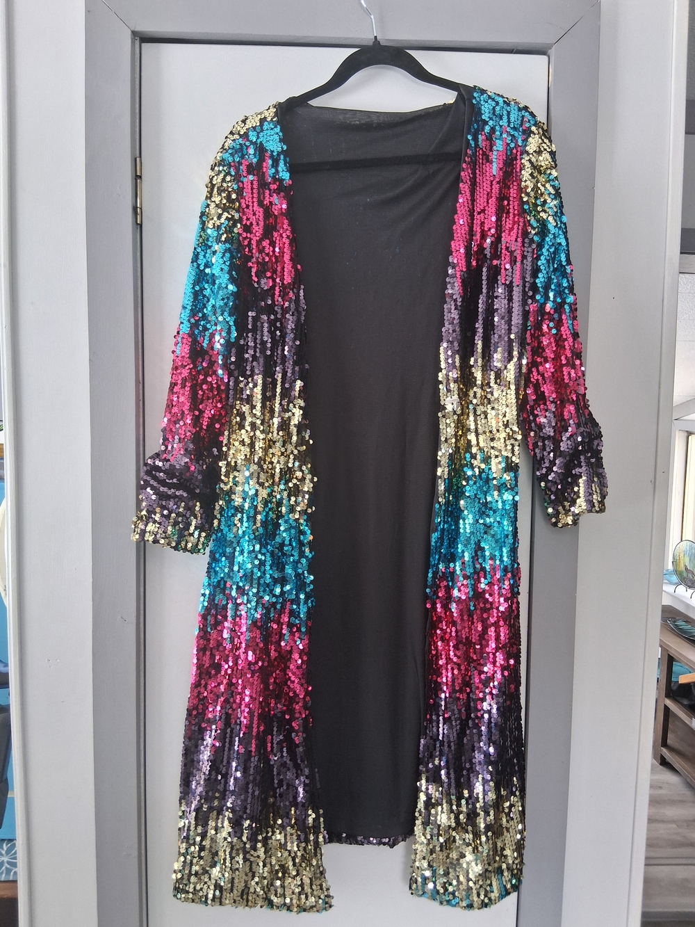 Multicolor Sequin Duster Jacket - Turquoise, Fuchsia & Gold